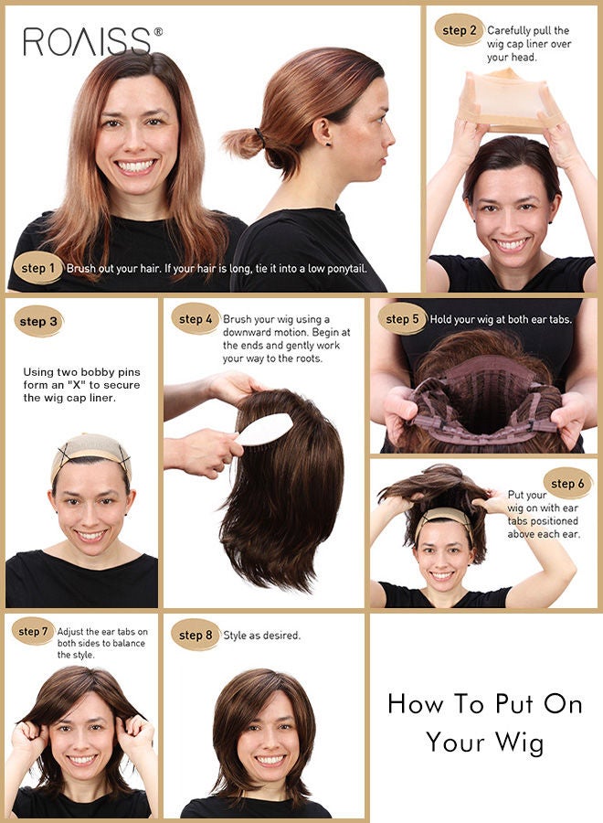 roaiss شعر مستعار بني مصفر بطول 55.88 سم مع غرة للنساء، شعر مستعار صناعي ناعم طبيعي مقاوم للحرارة بطبقات لحفلات الزفاف والحفلات التنكرية والارتداء اليومي - Image 5