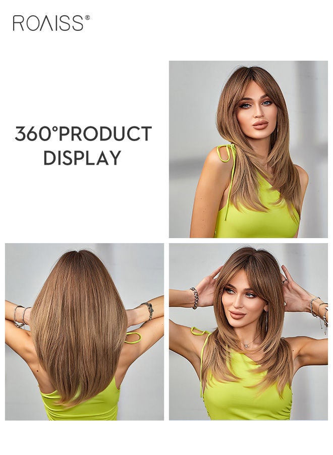 roaiss شعر مستعار بني مصفر بطول 55.88 سم مع غرة للنساء، شعر مستعار صناعي ناعم طبيعي مقاوم للحرارة بطبقات لحفلات الزفاف والحفلات التنكرية والارتداء اليومي - Image 2