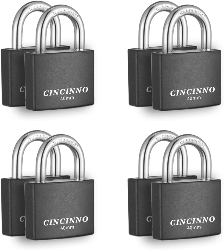 CINCINNO Covered Aluminum Padlock with Key, 8 Pack 1-9/16" Padlocks with Same Key，Key Lock for Outdoors - Image 1