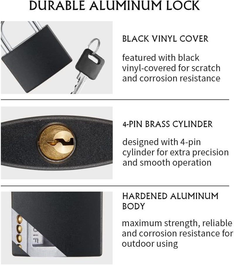 CINCINNO Covered Aluminum Padlock with Key, 8 Pack 1-9/16" Padlocks with Same Key，Key Lock for Outdoors - Image 4
