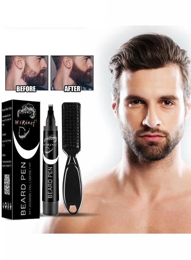 WiRinef Beard Pen-, Long Lasting Beard Filling Pen Kit with Brush and Beard Styling Comb Tool Creates Natural Looking Beard, Moustache and Eyebrows - Image 1