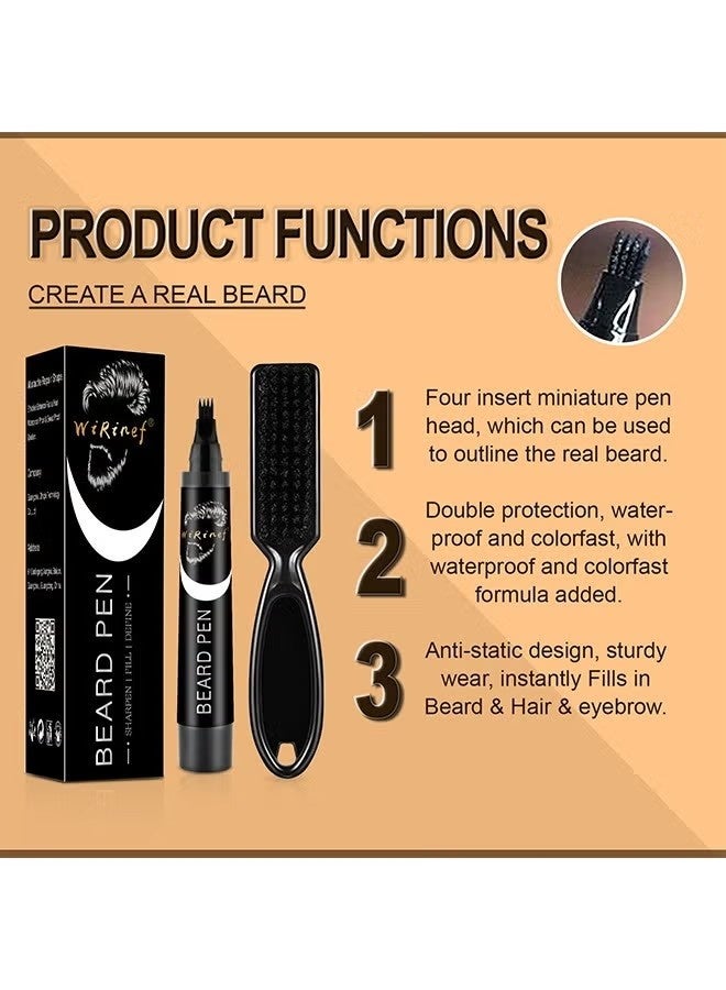 WiRinef Beard Pen-, Long Lasting Beard Filling Pen Kit with Brush and Beard Styling Comb Tool Creates Natural Looking Beard, Moustache and Eyebrows - Image 3