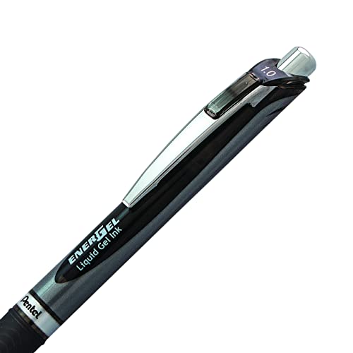 Pentel أقلام جيل سائلة قابلة للسحب EnerGel™ RTX، نقطة عريضة، 1.0 مم، أسود/فضي، حبر أسود، عبوة من 12 - Image 5