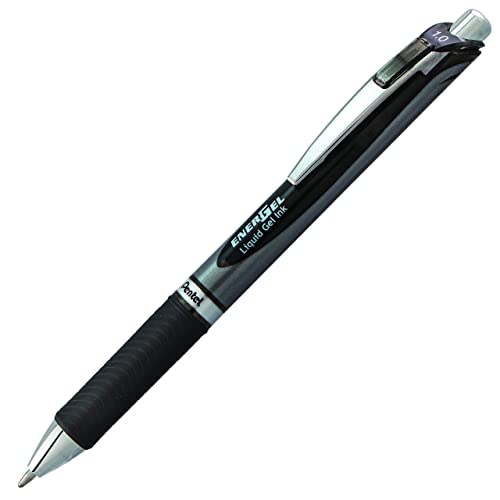 Pentel أقلام جيل سائلة قابلة للسحب EnerGel™ RTX، نقطة عريضة، 1.0 مم، أسود/فضي، حبر أسود، عبوة من 12 - Image 1