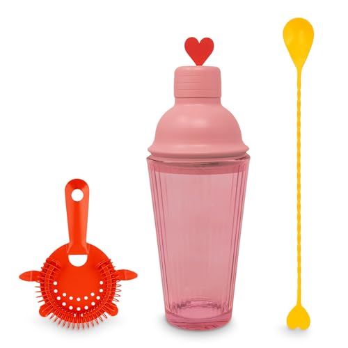 ban.do Cute Bar Set with Shaker, Strainer and Spoon, Cocktail Shaker Set, Bartender Kit, Bar Keeper Accessories, Heart - Image 1