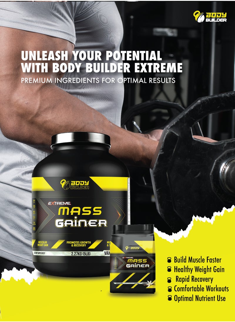 Body Builder Body Builder Extreme Mass Gainer - Weight Gainer with 36g Protein, 8.3g BCAA, 142g Carb and 50mg Enzymes - Chocolate Peanut, 5 LB  - Image 4