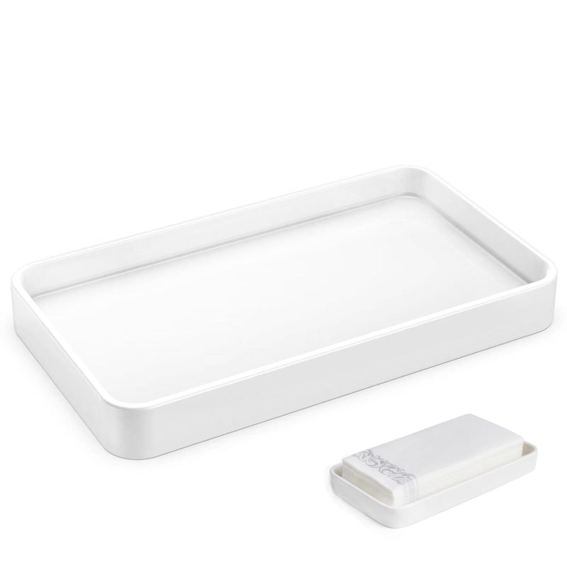 Gurygo Gurygo 10 Ceramic Bathroom Vanity Tray for Kitchen Counter  Soap Dispenser Trays  Bathroom Tray  Kitchen Tray for Soap Bottles Organization White Set1 
