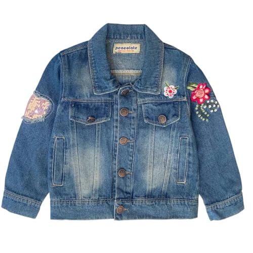 Peacolate 3-11Years Little Big Girls Embroider Rainbow Birds and Flowers Denim Jacket(5-6Years) - Image 4