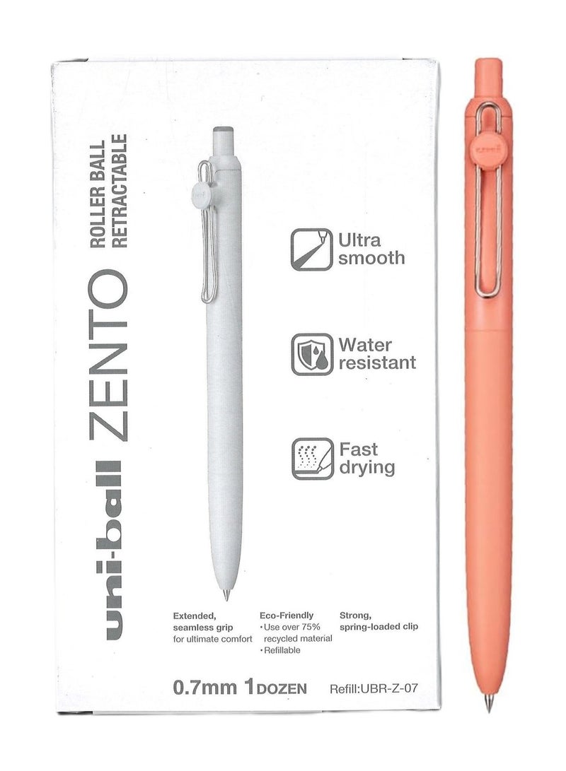 Uniball 12-Piece Zento Retractable Rollerball Pen 0.7mm Tip Blue Ink Adobe Barrel - Image 1
