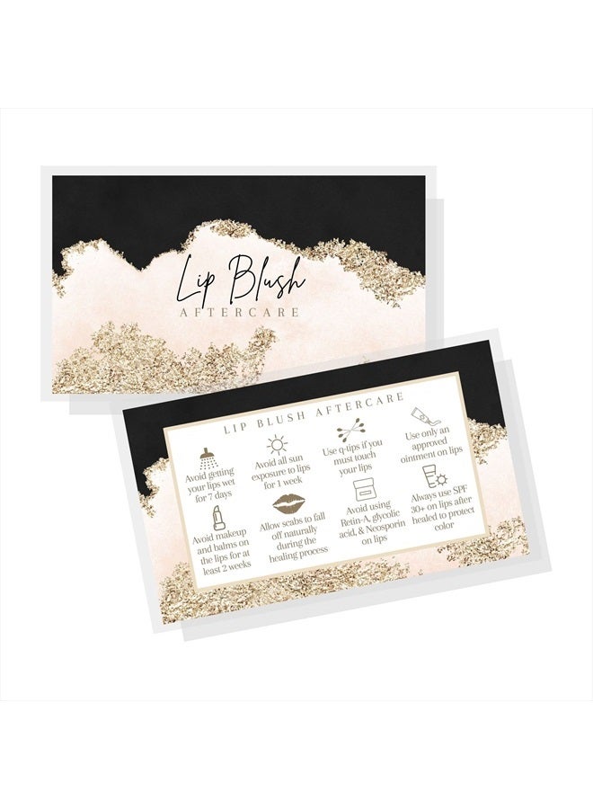 Lashicorn Lip Blush Aftercare Instruction Cards | 50 Pack | 2x3.5” inch Business Card Size | Lip Blush Supplies | Black, Pink, and Gold Design - Image 1