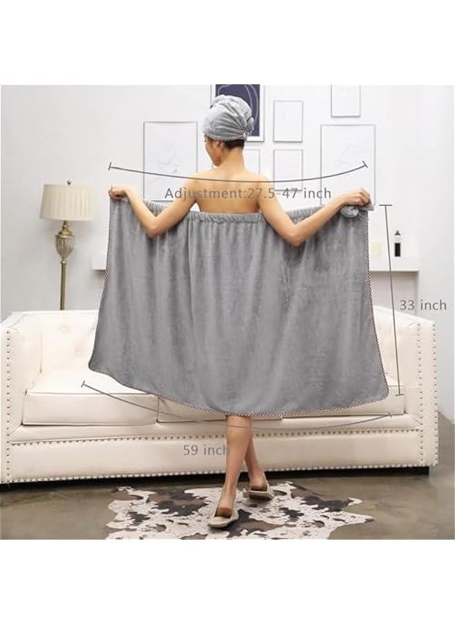 TRASSLE Women Microfiber Bath Towel Wrap - Adjustable Soft Body Wraps Dress with Hair Towel for Shower After Body and Head Cover, Super Absorbent to Quick Drying Hair and Body  - Image 2