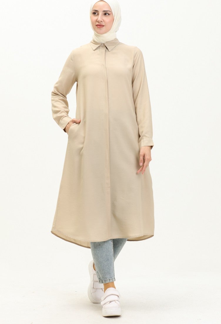 Sefa Merve Pocket Hidden Placket Viscose Tunic 6435-26 Stone  - Image 1