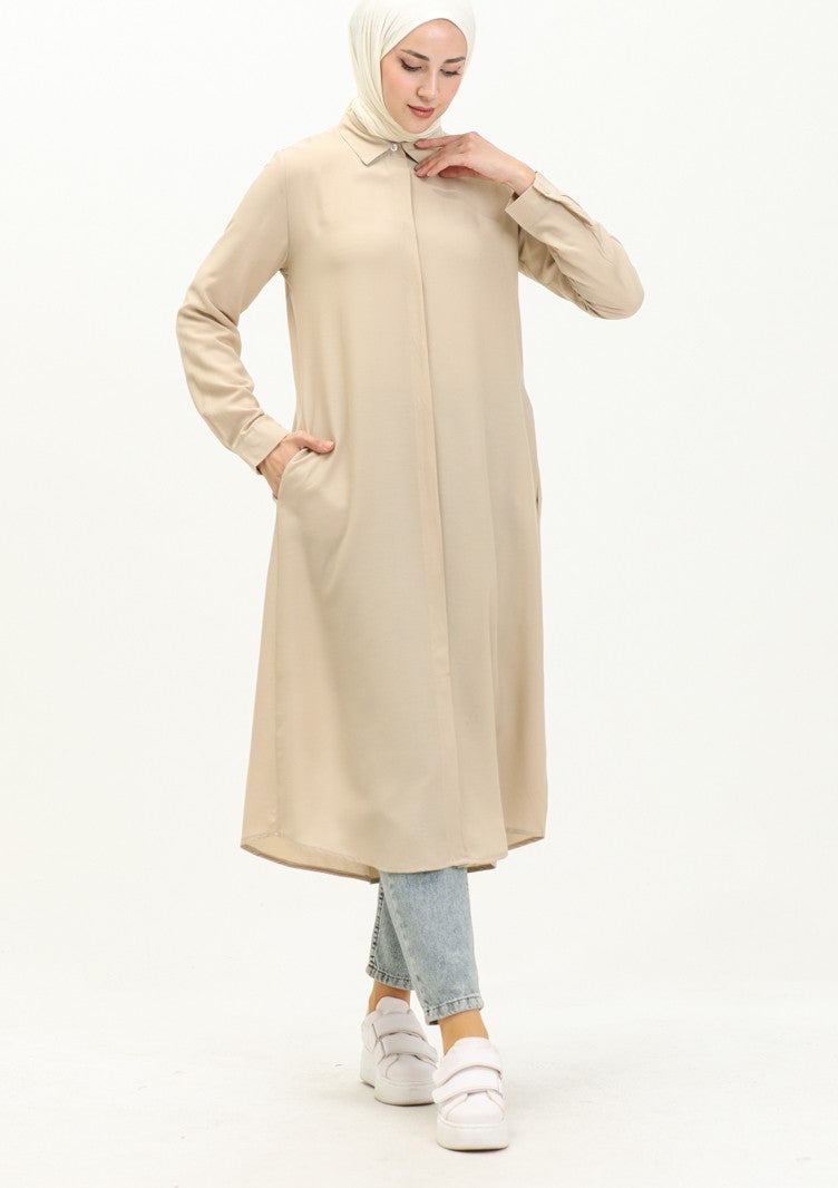 Sefa Merve Pocket Hidden Placket Viscose Tunic 6435-26 Stone  - Image 2