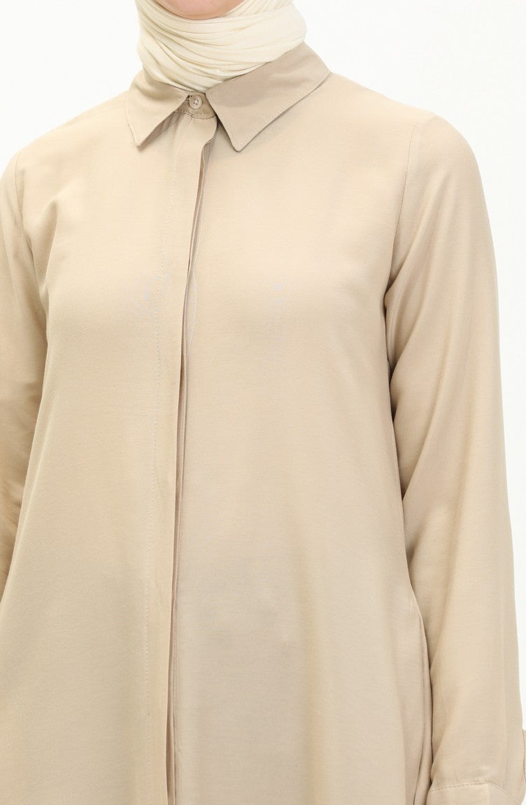 Sefa Merve Pocket Hidden Placket Viscose Tunic 6435-26 Stone  - Image 4