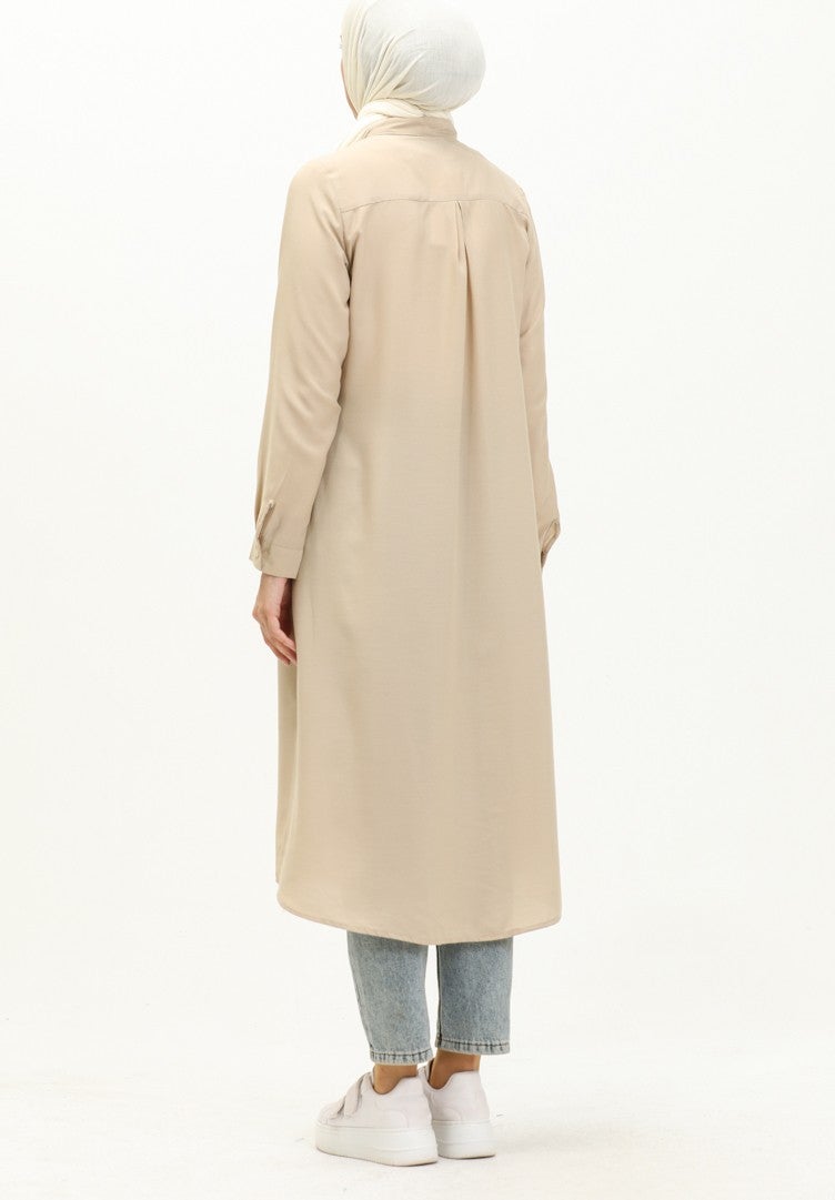 Sefa Merve Pocket Hidden Placket Viscose Tunic 6435-26 Stone  - Image 5