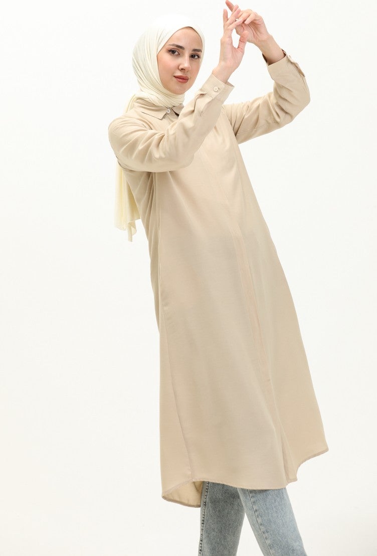 Sefa Merve Pocket Hidden Placket Viscose Tunic 6435-26 Stone  - Image 3