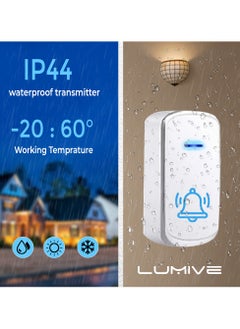 LUMIVE Lumive Wireless Door Bell Ring Doorbell & Chimes Waterproof Doorbell for Home, Office, Apartment, Hotel, Warehouse, Anti-Theft, 2 Receivers & 1 Transmitter (UK Plug) (White Modern)  - Image 2