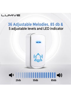LUMIVE Lumive Wireless Door Bell Ring Doorbell & Chimes Waterproof Doorbell for Home, Office, Apartment, Hotel, Warehouse, Anti-Theft, 2 Receivers & 1 Transmitter (UK Plug) (White Modern)  - Image 3