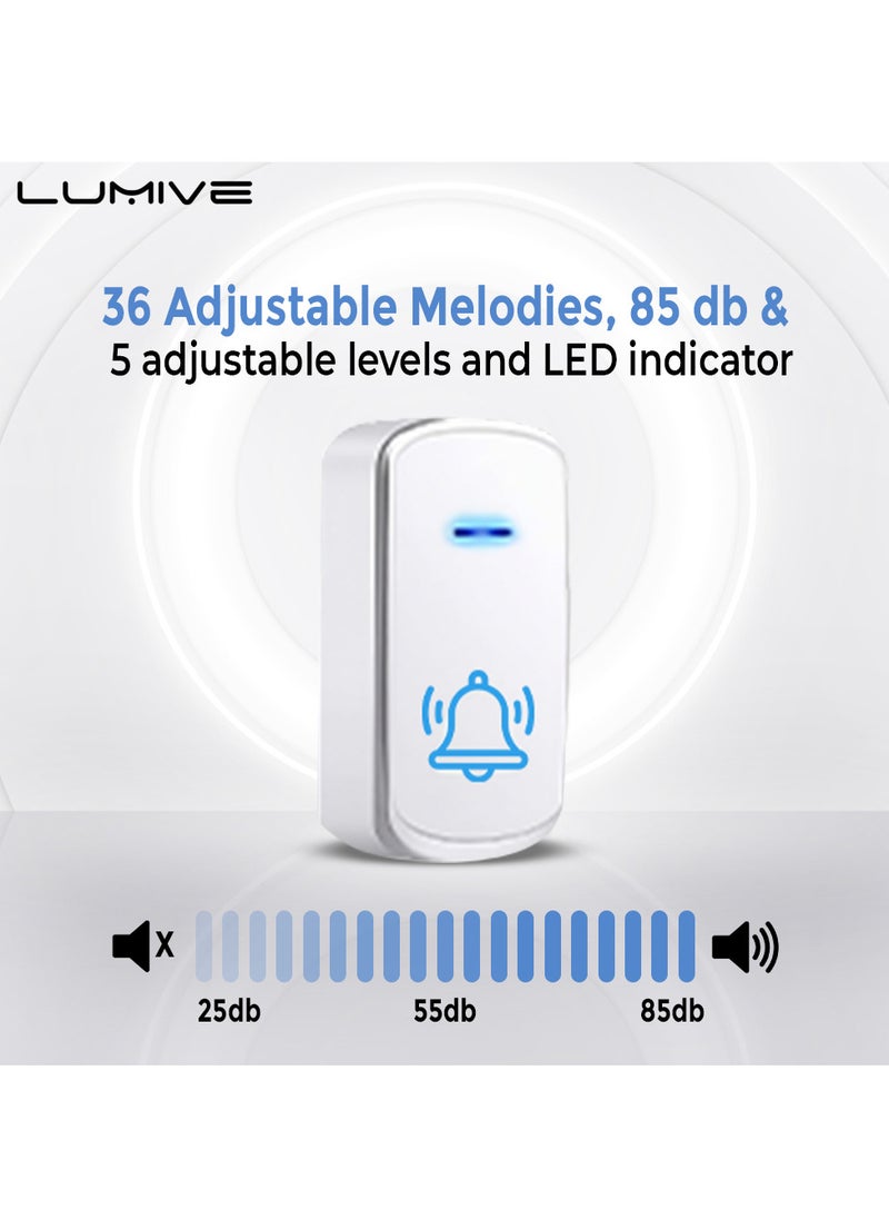 LUMIVE Lumive Wireless Door Bell Ring Doorbell & Chimes Waterproof Doorbell for Home, Office, Apartment, Hotel, Warehouse, Anti-Theft, 2 Receivers & 1 Transmitter (UK Plug) (White Modern)  - Image 3