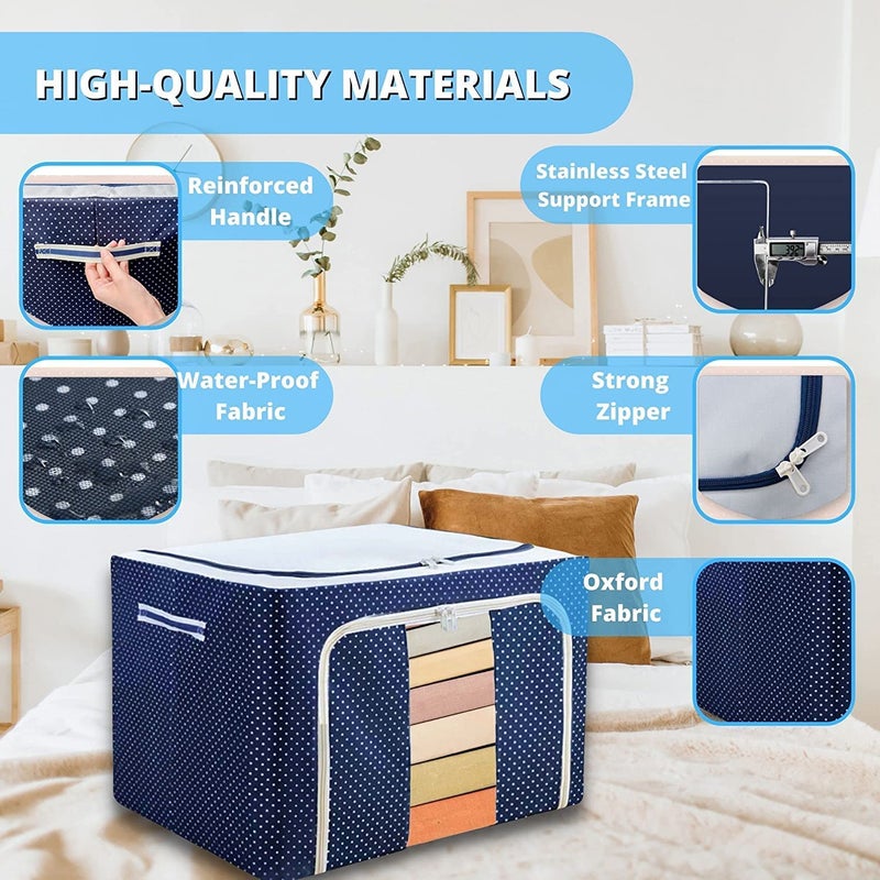 Zorzel 66L Clothing Storage Bins Foldable Closet Organizers Storage with Zipper Iron Frame Clothes Quilt Storage Bin Under Bed Dorm Room Stackable Durable Handle Multicolor - Image 2