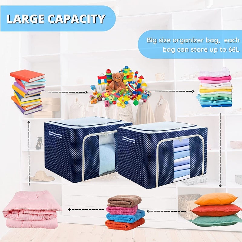 Zorzel 66L Clothing Storage Bins Foldable Closet Organizers Storage with Zipper Iron Frame Clothes Quilt Storage Bin Under Bed Dorm Room Stackable Durable Handle Multicolor - Image 5