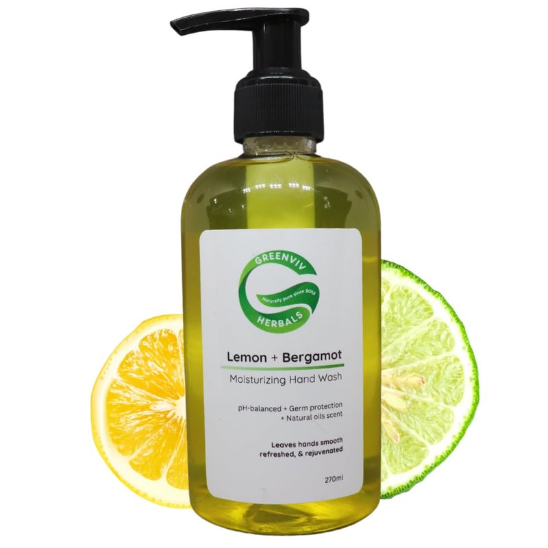 Greenviv Natural Handwash Liquid Lemon & Bergamot, 270ML, Anti Bacterial Moisturizing Hand Wash - Image 1