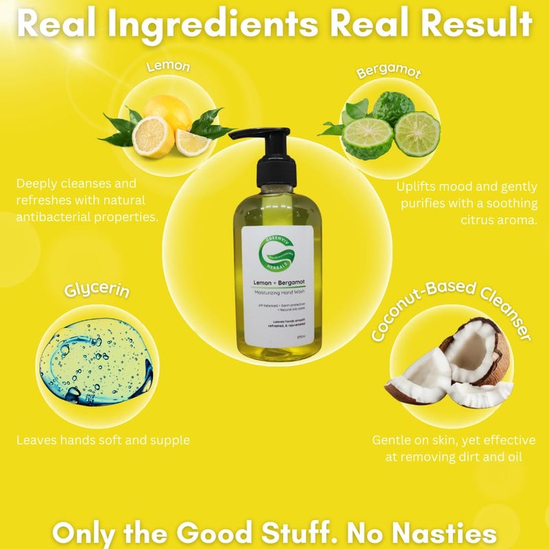 Greenviv Natural Handwash Liquid Lemon & Bergamot, 270ML, Anti Bacterial Moisturizing Hand Wash - Image 5
