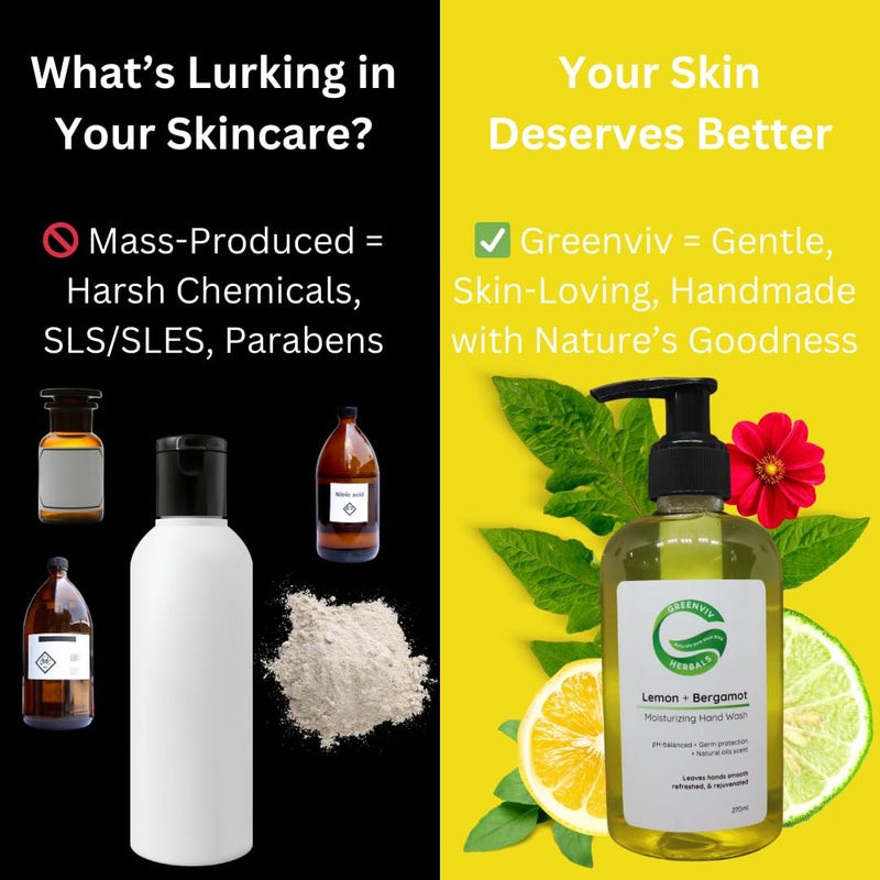 Greenviv Natural Handwash Liquid Lemon & Bergamot, 270ML, Anti Bacterial Moisturizing Hand Wash - Image 3