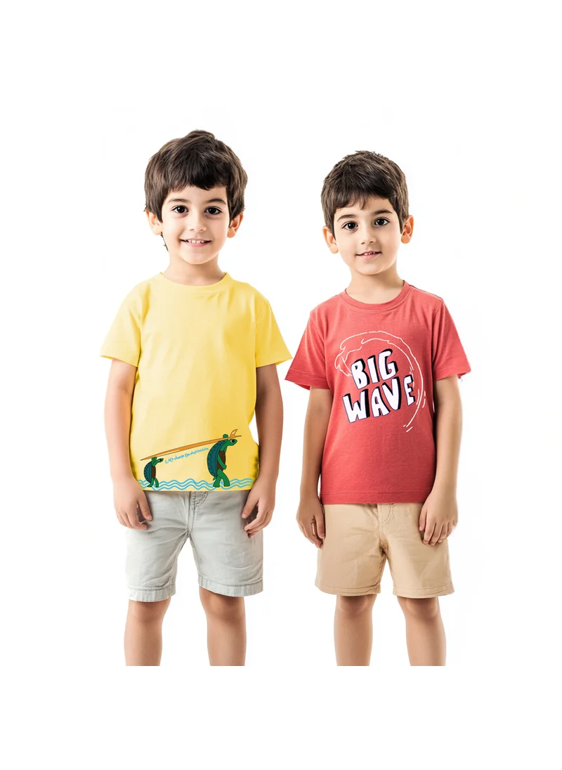 نوتيناتي Nautinati Boys' Pack of 2 Cotton Beach Graphic Printed T-shirts