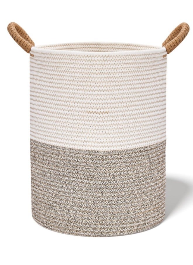 GGEROU - Rope Woven Laundry Basket, 42L Woven Rope Storage Basket with Handles for Clothes Blanket Storage, Large Tall Laundry Hamper, Light Brown - Image 1