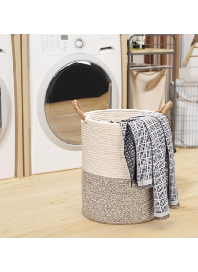 GGEROU - Rope Woven Laundry Basket, 42L Woven Rope Storage Basket with Handles for Clothes Blanket Storage, Large Tall Laundry Hamper, Light Brown - Image 1