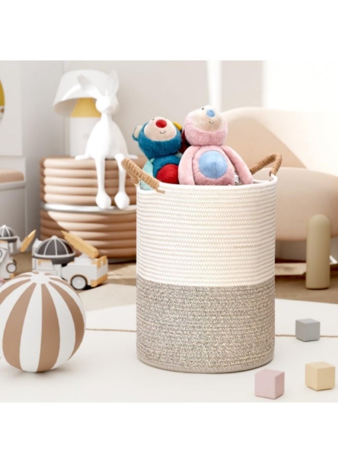 GGEROU - Rope Woven Laundry Basket, 42L Woven Rope Storage Basket with Handles for Clothes Blanket Storage, Large Tall Laundry Hamper, Light Brown - Image 1