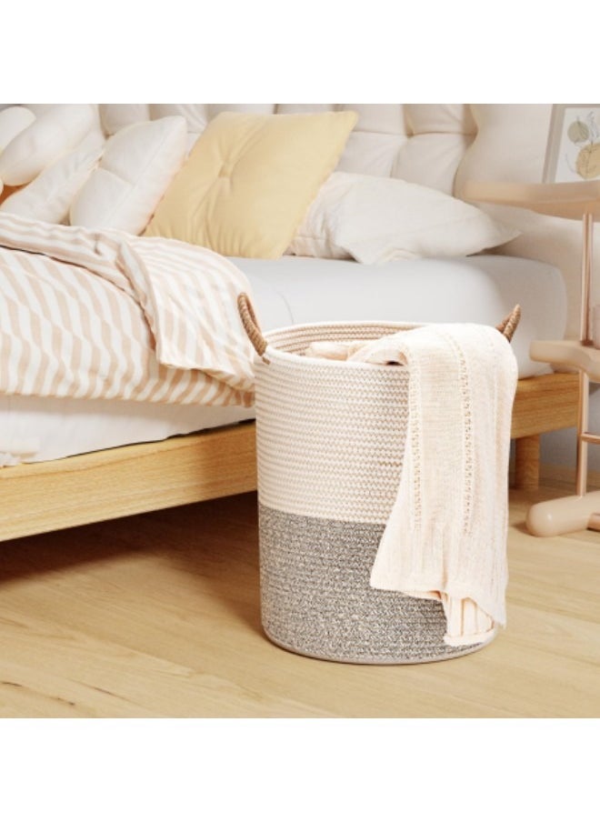 GGEROU - Rope Woven Laundry Basket, 42L Woven Rope Storage Basket with Handles for Clothes Blanket Storage, Large Tall Laundry Hamper, Light Brown - Image 1