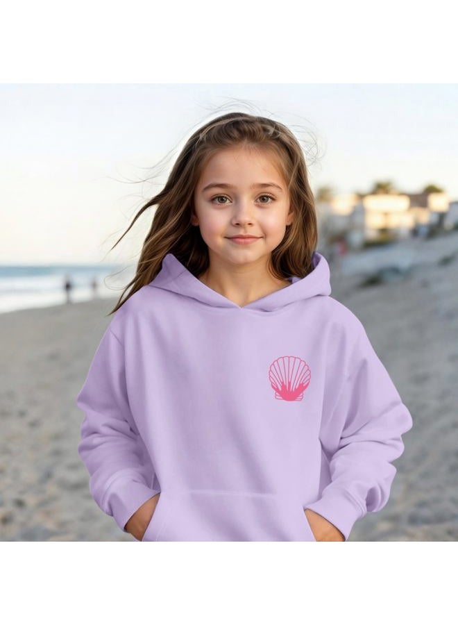Lubpow Cute Pink Hoodie Kids Girls Aesthetic Preppy Hibiscus Flower Puff Hoodies Kawaii Hawaii Palm Beach Graphic Pullover, Light Purple, 13-14 years - Image 3
