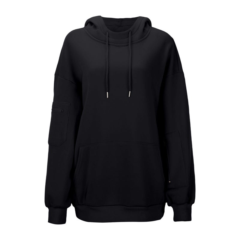 2025 Fashion Large Pocket Solid Color Eye Mask Sweatshirt Casual Sports Two-Piece Set - Image 4
