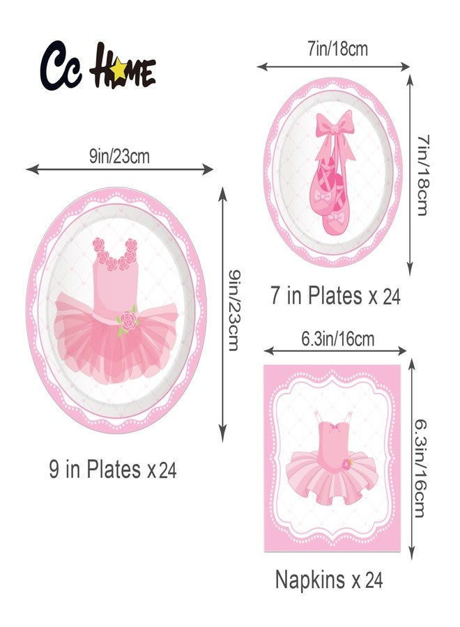 CC HOME Ballet Birthday Paper Plates Napkins Ballet Dress Tutu Shoes Disposable Tableware Set Party Supplies Swan dance Theme Dinnerware Serves 24 Guests for Audlts Kids Baby Shower Birthday 88PCS - Image 2