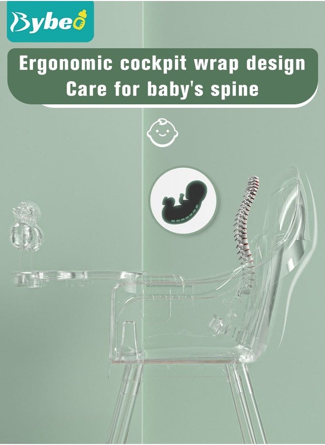 Bybeo - Baby High Chair, Foldable Baby Dining High Chairs With 4 Wheels, Dining Booster Seat With Removable Tray & Adjustable Backrest and Height,For 0-6 Years Babies and Toddlers (Green) - Image 1