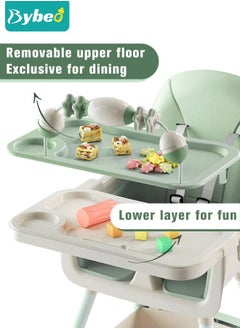 Bybeo Baby High Chair for Toddlers, Foldable High Chairs with Adjustable Seat Heigh Recline with 4 Wheels and Removable Tray  - Image 3