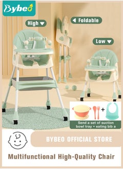 Bybeo Baby High Chair for Toddlers, Foldable High Chairs with Adjustable Seat Heigh Recline with 4 Wheels and Removable Tray  - Image 1