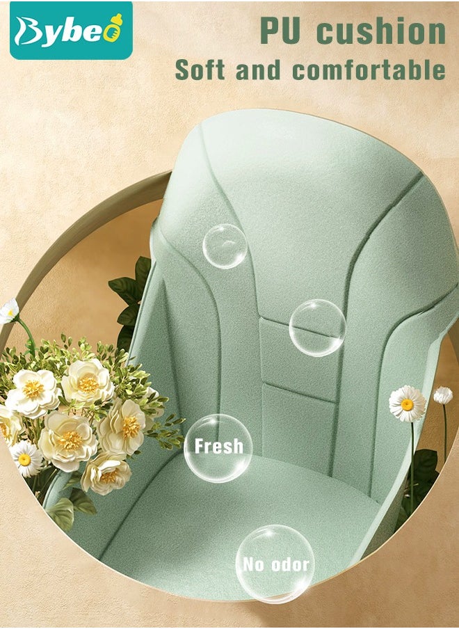 Bybeo - Baby High Chair, Foldable Baby Dining High Chairs With 4 Wheels, Dining Booster Seat With Removable Tray & Adjustable Backrest and Height,For 0-6 Years Babies and Toddlers (Green) - Image 1