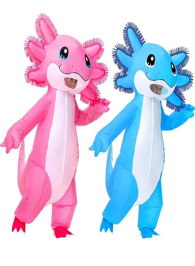 Stegosaurus Couples Halloween Costumes for Adults Funny Inflatable Axolotl Costume for Adult Blow Up Costumes Blue and Pink Duo Costumes His and Hers Cosplay Party 2-Pack - Image 1
