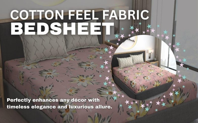 AMEYAA Cotton Feel Glace Cotton Elastic Fitted Printed King Size Double Bed Bedsheet with 2 Pillow Cover Fits Upto 8 inches Mattress,Size- 72x78x10 Inches - Image 4