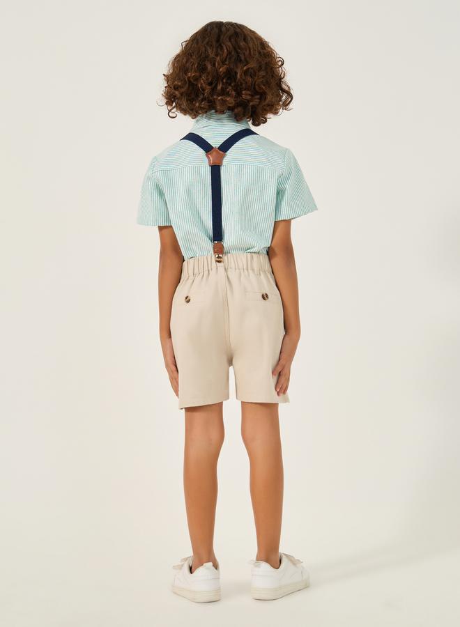 Styli Collared Shirt with Bow, Shorts and Suspender  - Image 5