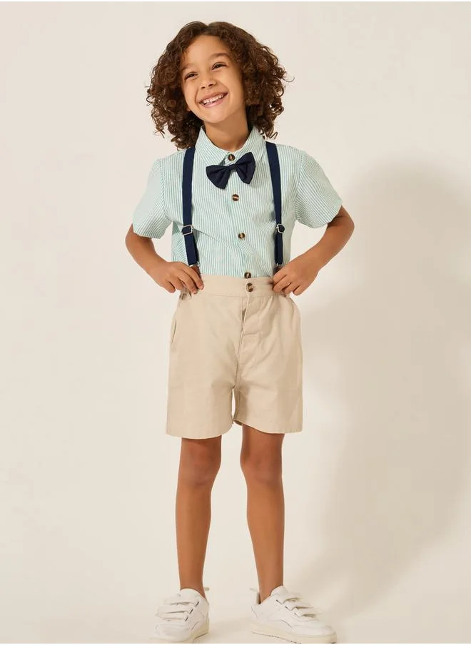 ستايلي Collared Shirt with Bow, Shorts and Suspender