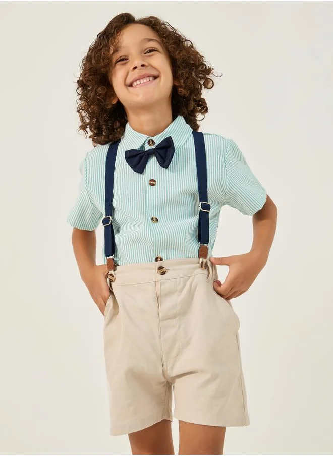 ستايلي Collared Shirt with Bow, Shorts and Suspender