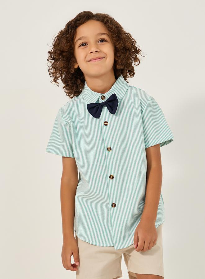 Styli Collared Shirt with Bow, Shorts and Suspender  - Image 4