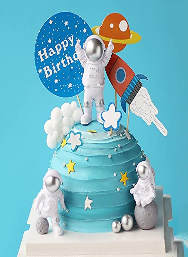 Asng 3pcs Astronaut Desktop Ornaments Resin Spaceman Figure Cake Topper Tabletop Ornament for Party Gift Decor-Blue - Image 5