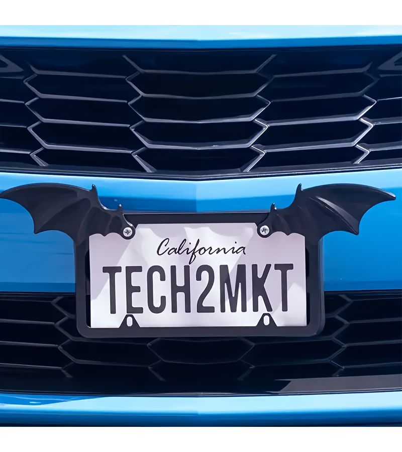 Set Of 2 Black Batwing License Plate Frames Sturdy Plastic Horror Vampire Gift Halloween Car Decor - Image 5