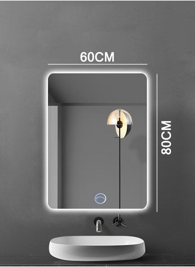 Taimi - Rectangle Bathroom Mirror with LED lights Wall Mounted Mirror LED Bathroom Mirror Dimmable Color Changing with Touch Switch 80x60cm - Image 1