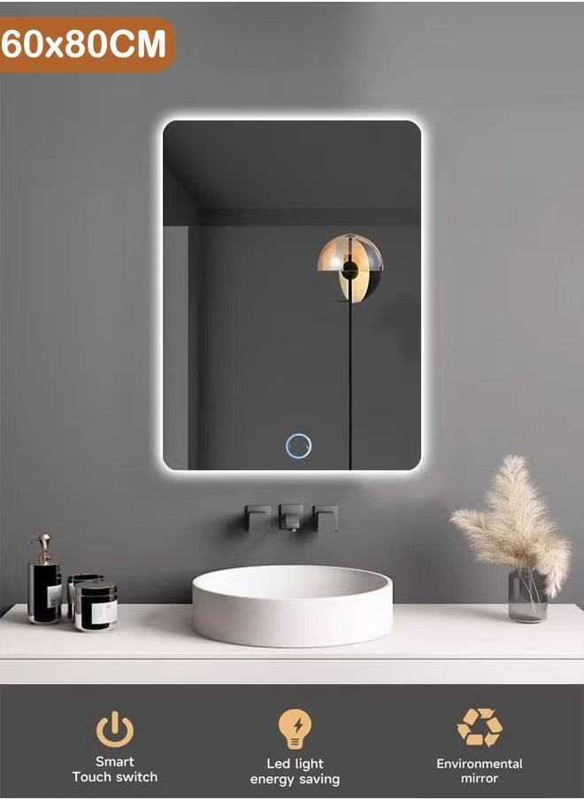 Taimi - Rectangle Bathroom Mirror with LED lights Wall Mounted Mirror LED Bathroom Mirror Dimmable Color Changing with Touch Switch 80x60cm - Image 1